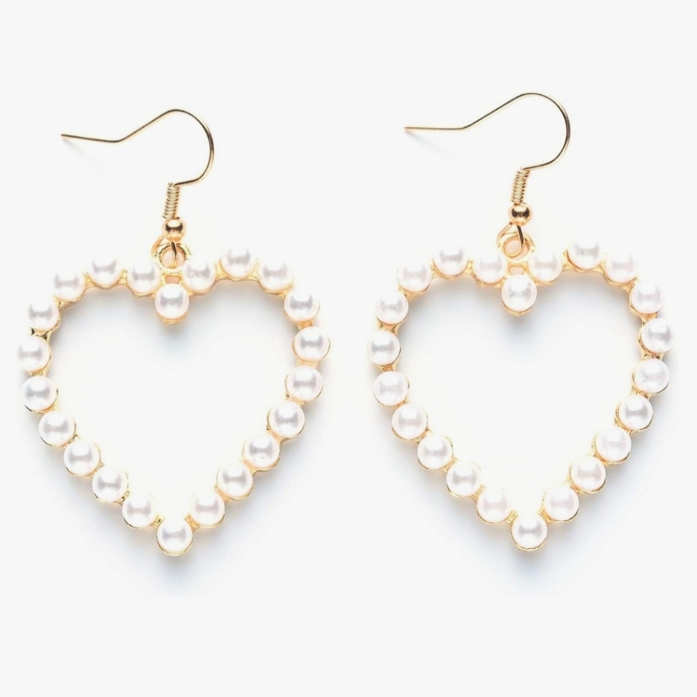 Heart Drop Earrings Fashion Pearl Style Detail